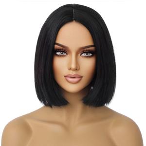 Black Bob Wig for Women Short Black Wigs Straight Middle Part Black Hair Wig Natural Looking Heat Resistant Synthetic Wigs