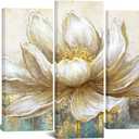 KREATIVE ARTS Large 5 Pieces Lotus Flower Blooming Wall Art Canvas Print Painting Modern Peaceful Still Life Artwork Zen Golden Floral Artwork for Meditation Room Decoration 60x32 Inches
