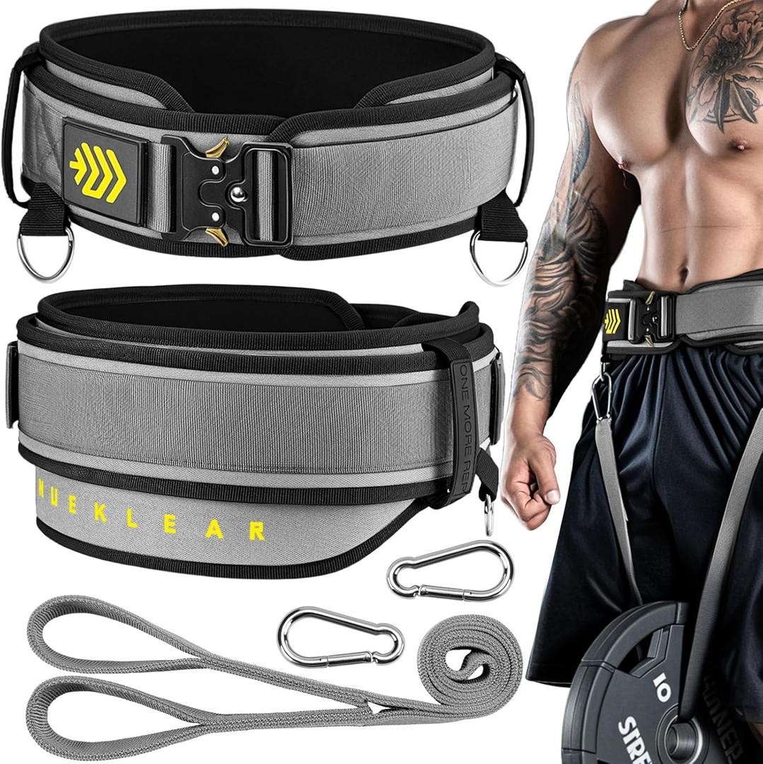 MANUEKLEAR 2-in-1 Weightlifting Belt & Dip Belt with 36.7 IN Rope, Double-Layer Weight Lifting Belts, Powerlifting Gym Weighted Belt for Pull Up Squat (Sleek Grey)