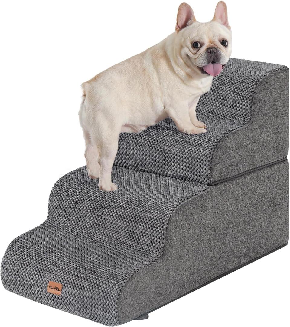 Made4Pets Dog Stairs Ramp for Bed 19.7" H, 4-Step Dog Steps for High Bed Couch Sofa Climbing, 35D Foam Pet Steps for Small Dogs and Cats, Non-Slip Bottom Pet Stairs, Grey