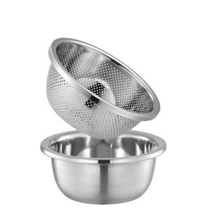 2-Piece Stainless Steel Mixing Bowls and Microporous Colanders Set, 3QT & 5QT Nesting Bowls with Fine Drain Strainers for Washing Rice, Fruits, Vegetables, Pasta, and More