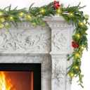 6FT Prelit Christmas Garland with Lights, Realistic Eucalyptus Garland with Artificial Cedar Cypress Leaves Red Berries Pine Cone Greenery Xmas Garland for Mantle Stair Railing Fireplace Decoration