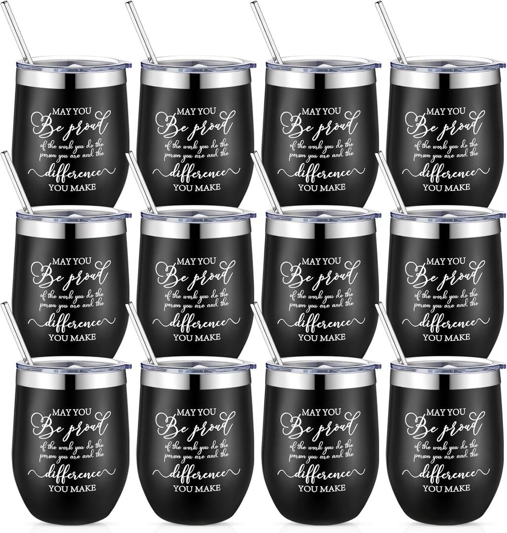 Norme 12 Pcs Thank You Gift for Women Men Employee Appreciation Gift 12oz Tumbler Insulated Stainless Steel Cup Inspirational Coworker Mug with Lid for Teacher Nurse (Black,May You Be Proud)