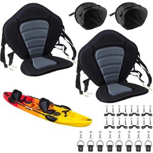 Kayak Seat Deluxe Padded Fishing Boat Seat Deluxe Sit-On-Top Canoe Seat Cushioned - Comfortable Backrest Support Universal Sit with Adjustable Back Strap Detachable Storage Bag