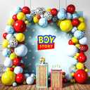HOUSE OF PARTY Boy Story Balloons Garland Kit - 160 Pcs | Cow Pattern Cloud Yellow Red Blue Confetti Latex Balloons for Kids | Boy Inspired Story for Birthday Party Supplies Decorations