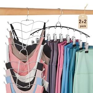 HOUSE DAY Yoga Closet Organizers and Storage Set, Leggings Organizer 2 Pack and Tank Top Hanger 2 Pack, Space Saver Hangers for Pants, Bras, Hats, Shorts