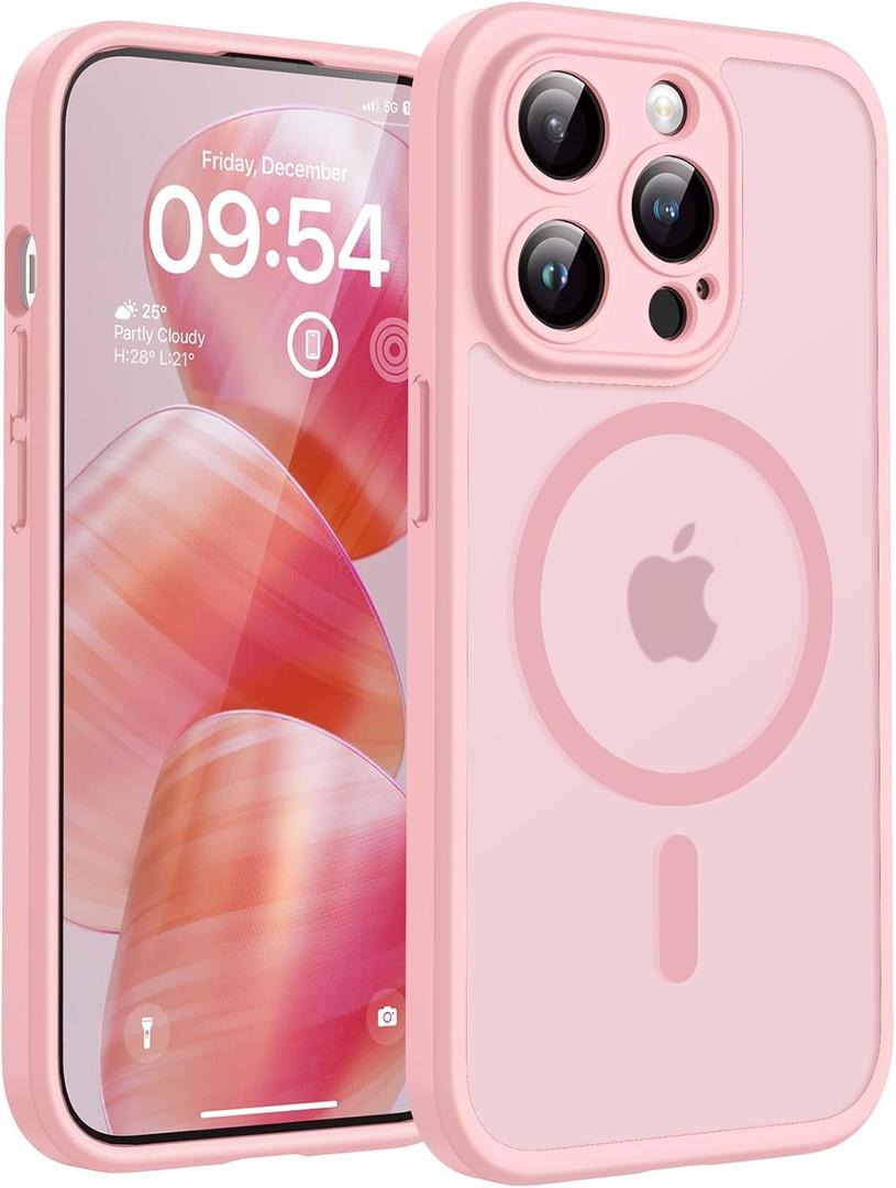 TOCOL Magnetic for iPhone 13 Pro Case Upgraded Full Camera Protection Compatible with Magsafe 13FT Military Grade Protection Bumper for Light Pink