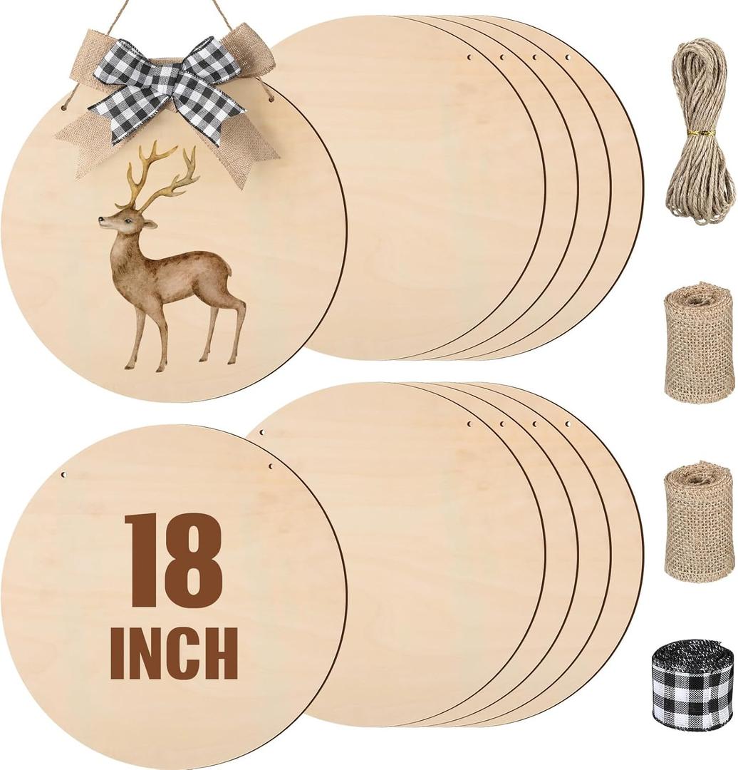 Suzile 10 Pcs 18 Inch Round Wood Circles for Crafts Unfinished Wooden Blank Signs Wood Circles for Craft Round Wood Disc for DIY Valentines Gift for Home Decor Painting