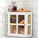 HOLTICO Bamboo Corner Bread Box for Kitchen Countertop, 2 Tier Bread Storage for Homemade Bread with Acrylic Door, Large Kitchen Counter Storage Bread Bin, White