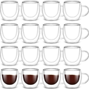 Gerrii 15 Pcs Double Walled Espresso Cups Insulated Clear Tea Cups with Handle Glass Coffee Mug for Cappuccino Latte Beer Tea Bag Beverage (2.5 oz)