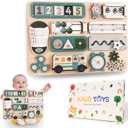 KALOTOYS Large Montessori Busy Board for Baby & Toddlers 1-3  17-Inch Wooden Sensory Activity Board  Fine Motor Skills & Early Learning Educational Toy for 1 2 3 Year Old, Travel Friendly & Safe (Large Size - Pastel Green)