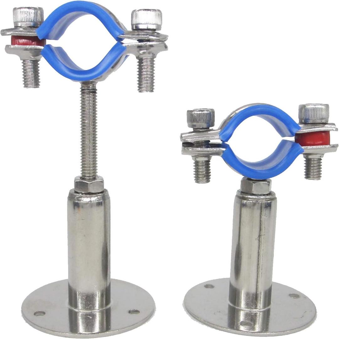 Stainless Steel Adjustable Pipe Clamp Bracket - Wall/Ceiling Mount Support for 3/4-Inch (25mm) Pipe, Heavy-Duty Rustproof Brackets with Screws, Set of 2
