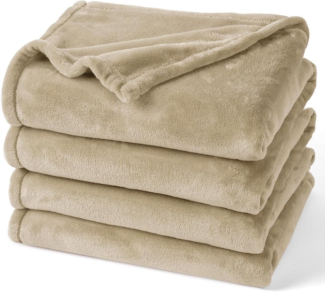 PHF Ultra Soft Fleece Blanket Queen Size, Cozy 300gsm Lightweight Bed Blanket, No Shed No Pilling, Plush Anti-Stati Microfiber, Room Home Decor Gifts for Women and Men, 90" x 90", Khaki