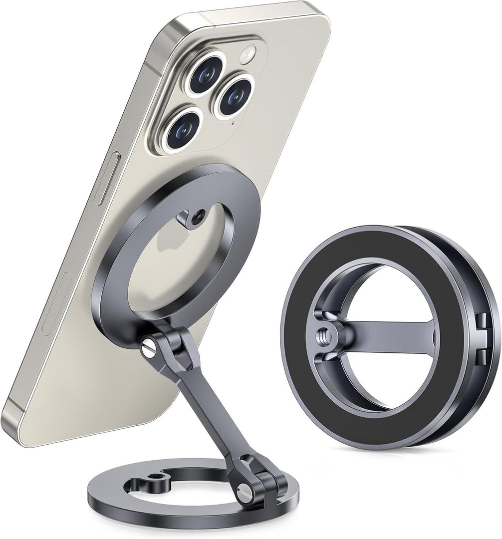 Itramax Magnetic Ring Phone Holder for iPhone 16,Double Ring Adjustable Cell Phone Stand,Magnetic Phone Holder 360 Rotation Portable Mount for iPhone 15 14 13 12 Pro Max,Mag/Safe Case,Gym,Golf Cart (Grey)