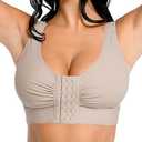 FeelinGirl Post Surgery Compression Bra for Women's Front Closure Bra with Adjustable Straps Wirefree (Gray, Small)