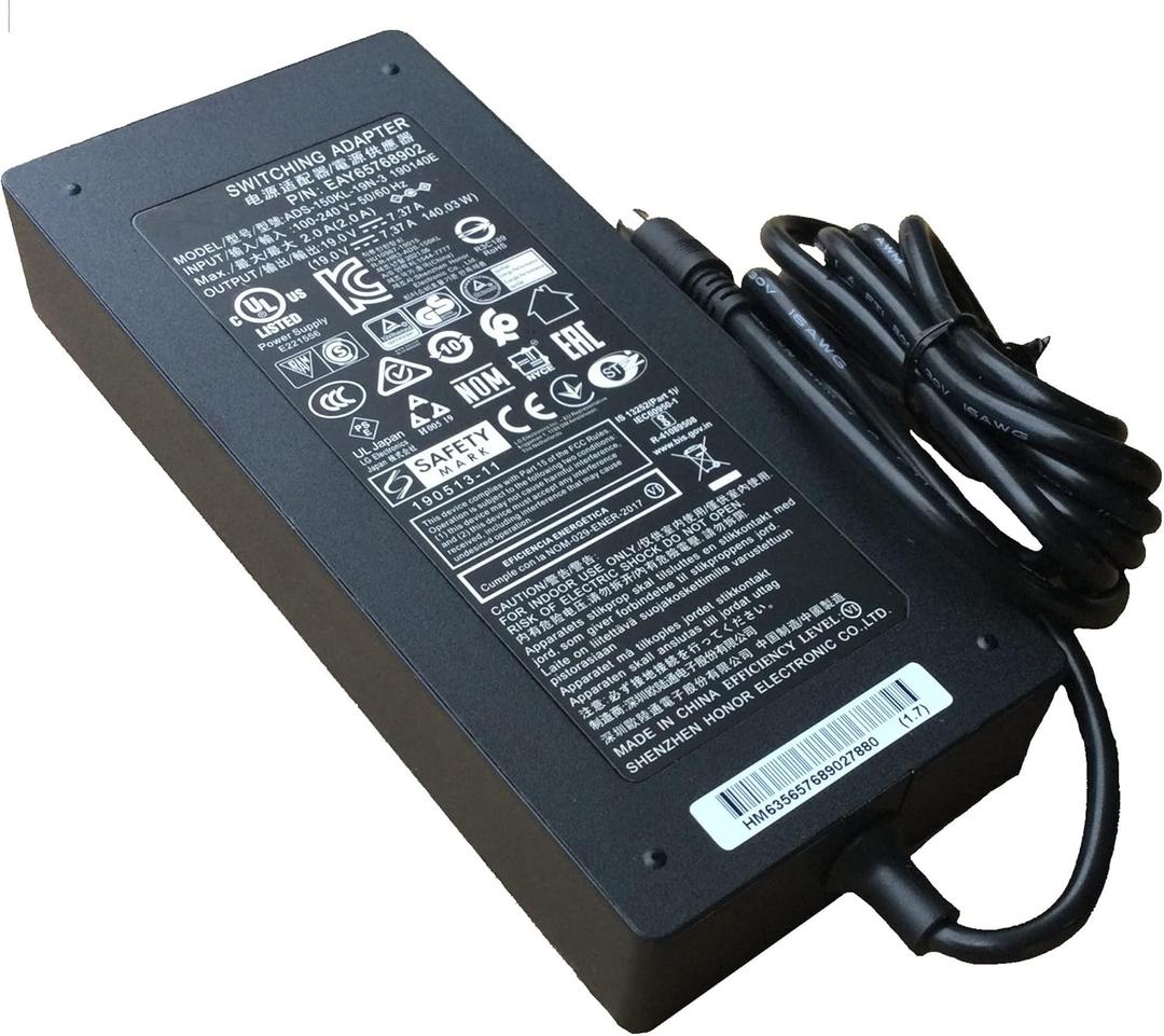 PowerTech AC Adapter - Power Supply for LG 34WN80C-B & 34WN80C Curved UltraWide Monitor, 34W, 5V DC, Black, Barrel Connector