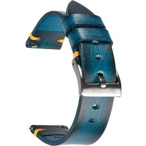 Retro Handmade Watch Band, Quick Release Vintage Leather Watch Strap Replacement,Choice of Width-18mm 20mm 22mm 24mm or 26mm (Blue)