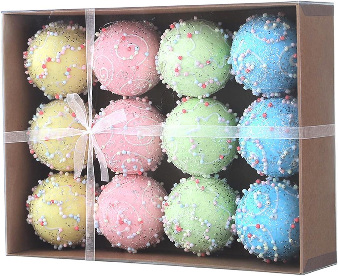 Pastel Christmas Tree Ornaments Decorations, 12 Pcs 3.1 Inch Macaron Shatterproof Foam Christmas Ball Ornaments Set, Christmas Tree Hanging Pendants Xmas Tree Decoration