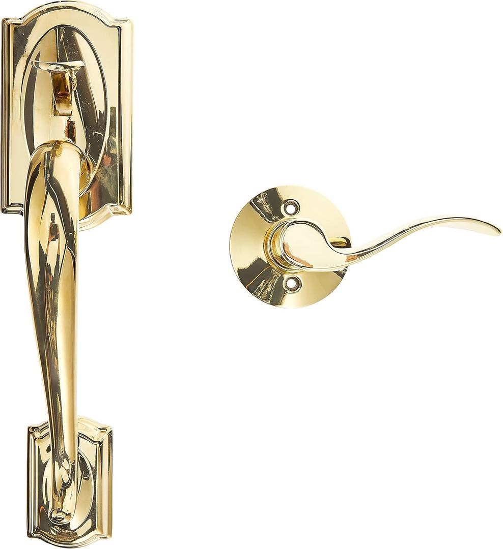 Schlage FE285 CAM 505 ACC 605 LH Camelot Front Entry Handleset with Left-Handed Accent Lever, Lower Half Grip, Bright Brass