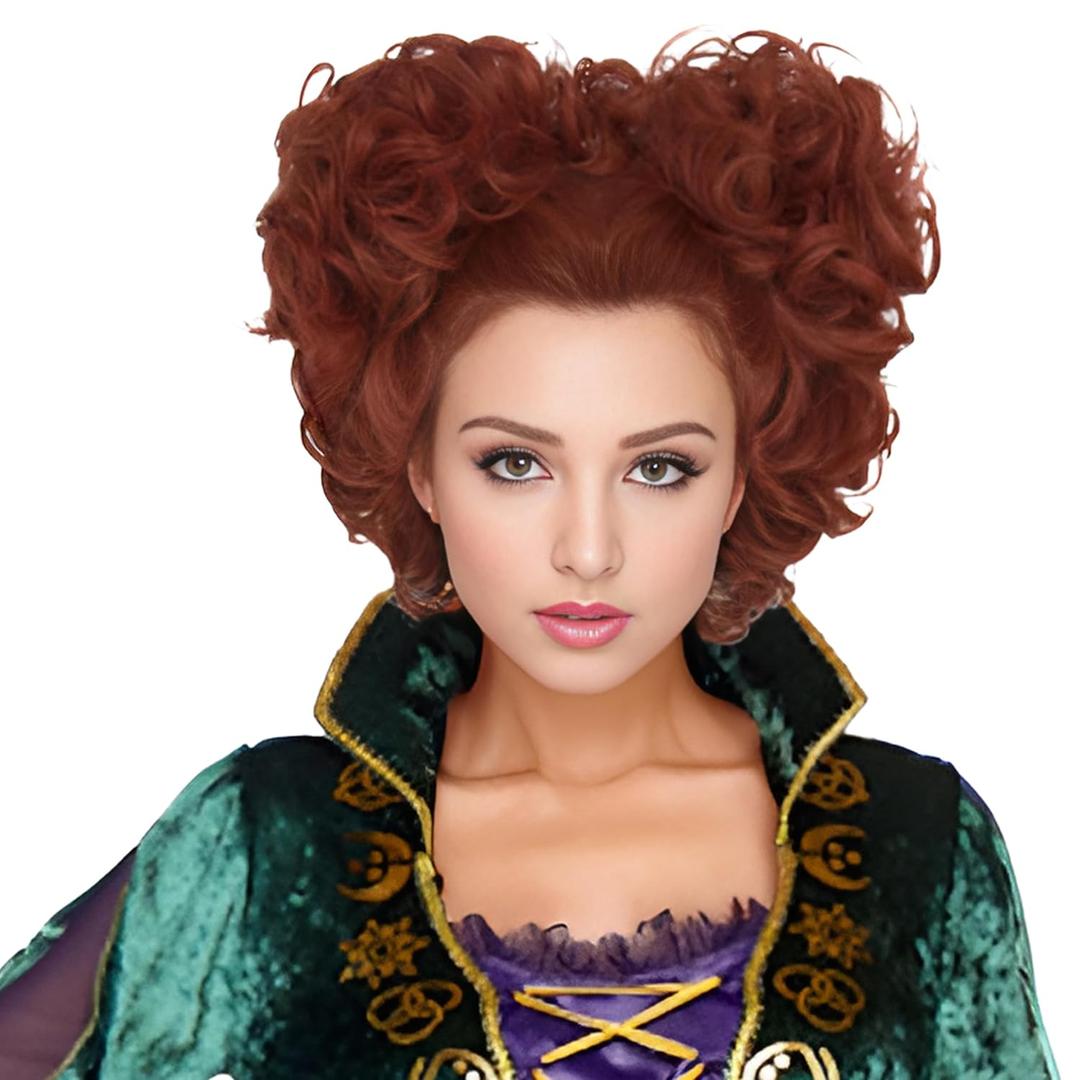 Short Curly Brown Wig Women Adult Halloween Cosplay Costume Hair