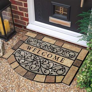 New Large 36"x24" Heavy Duty Welcome Mat Outdoor with Non-Slip Rubber Backing - Durable Outdoor Door Mat for Front Door Entrance, Garage, Patio & High Traffic Areas - Stone Scroll DesignBrown
