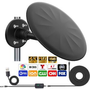 TV Antenna for Smart TV Outdoor, 720° Reception Digital HD Antenna Signal, Support 4k/8k/1080p for Free Local Channels, with Super Signal Booster, 35ft HDTV Cable (2025 Latest) (Large-Black)