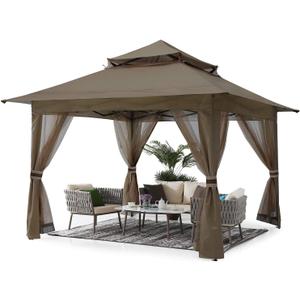 ABCCANOPY Pop Up Gazebo 13x13 - Outdoor Canopy Tent with Mosquito Netting for Patio Garden Backyard (Brown)
