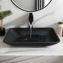 22 Inch Bathroom Glass Vessel Sink with Waterfall Faucet and Pop-Up Drain Combo,Black Rectangular Sink Bowl Above Counter Tempered Glass Sink Basin, 22.4 x 14.4 x 3.6 inch
