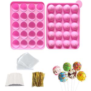 Silicone Cake Pop Molds, 20 Cavity Lollipop Molds with 100pcs Cake Pop Sticks 100pcs Candy Treat Bags 100pcs Gold Ties, Cake Pop Kit for Lollipop Chocolate Making and Packing