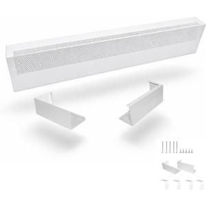 Baseboard Heater Covers with Left and Right Endcaps,Suit for Bathroom & Hydronic System for Replacing Old Cover Galvanized Steel Slip-On White (3ft)