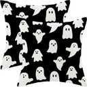 CXMEIFLY Halloween Decor Pillow Covers 18x18 Inch Set of 2 Black and White Ghost Boo Throw Pillows for Couch Happy Halloween Indoor Outdoor Farmhouse Decorative Cushion Case for Sofa Bed Decorations