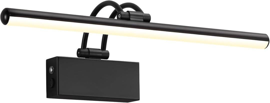 KDG LED Cordless Wall Picture Light with Remote, 5200mAh Rechargeable Dimmable Art Lighting, Adjustable Swing Arm, Picture Frame Light for Gallery, Living Room, Hallway, 16.3 inch, Black