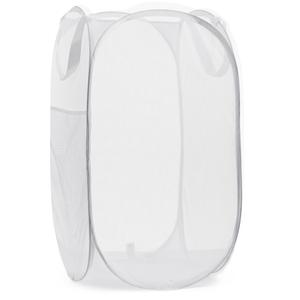 Collapsible Mesh Pop Up Hamper with Wide Opening and Side Pocket - Breathable, Sturdy, Foldable, and Space-Saving Design for Clothes and Storage (White)