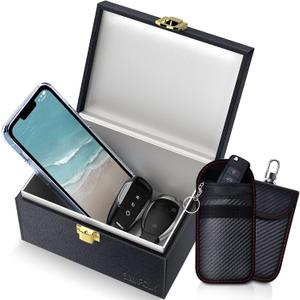Samfolk Faraday Box with Faraday Bags for Car Keys, Car Key Signal Blocking Box, Keyless Entry Car Key Safe Protector Car Alarm Anti-Theft Shielding Cage (Medium)