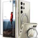 CaseBorne Compatible with Samsung Galaxy S24 Ultra Case - [3-in-1 Combo] [Compatible with MagSafe][ Clear Hybrid Magnetic Cover] with Kickstand and Tempered Glass Screen Protector
