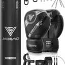 Punching Bag for Adults, 4ft PU Heavy Boxing Bag Set 12OZ Gloves for MMA Muay Thai Kickboxing Training Home Gym, Martial Art (Unfilled) (Black)