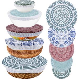 10 Pcs Cloth Bowl Cover, 5 Size Reusable Fabric Bowl Cover, Elastic Food Bowl Cover, Portable Bowl Top Cover Travel Bowl Cover Food Storage Bowl Cover for Party Picnic Travel Leftover Storage (Flower)