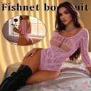Lingerie Sets for Women Sexy Lace, Fishnet Lenceria Sexy para Cojer with Sleeves, Tight-Fitting Lenceria Atrevidas para Mujer Pink