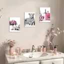 3Pcs Framed Leopard Print Canvas Wall Art Picture Fashion Cheetah Printed Stylish Pink Books High Heels Perfume Poster Painting Preppy Girl Wall Decor for Living Room Women Bedroom 12x16in