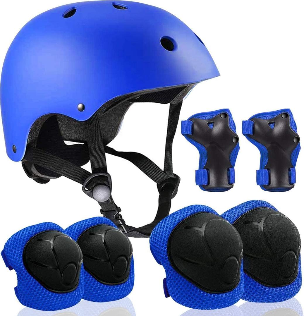 Adjustable Helmet for Ages 3-16 Kids Toddler Boys Girls Youth,Protective Gear with Elbow Knee Wrist Pads for Multi-Sports Skateboarding Bike Riding Scooter Inline skatings Longboard Roller Skate (Medium: 20.5"-22.4" / 52cm-57cm, Blue)
