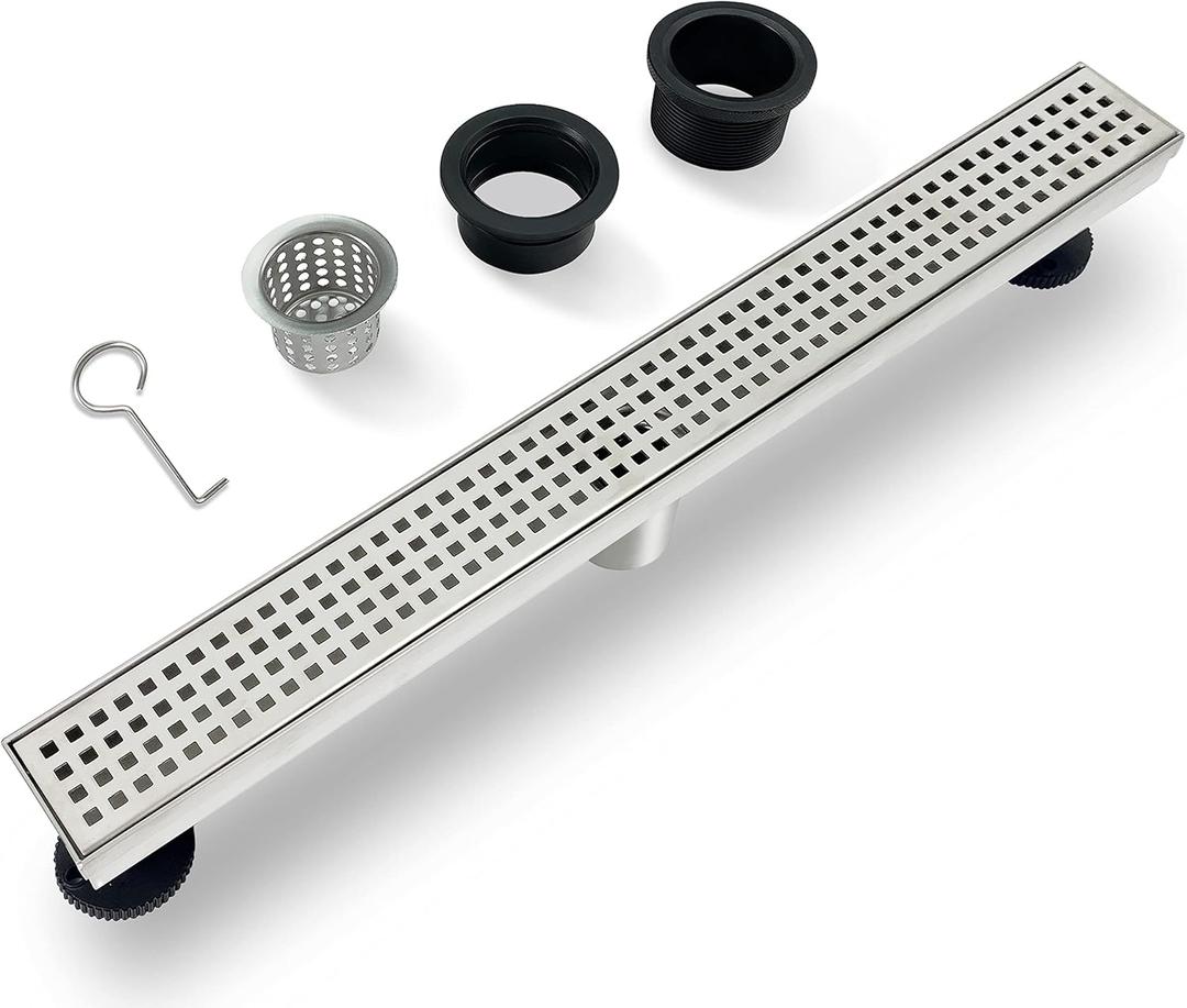 24 Inch Linear Shower Drain Brushed Recatngular Floor Drain,SUS304 Stainless Steel CUPC Certificate (24 inch)