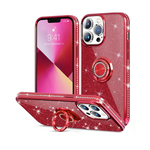 Thomo Compatible with iPhone 13 Pro Case,[Bling Kickstand] Cute Glitter Slim Bumper Diamond Cover Ring Holder Full-Body Protective Phone Case for iPhone 13 Pro Women Girls-WineRed Pack of 2