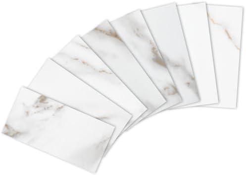 Yipscazo Peel and Stick backsplash 3 x 6 Inches 3D PVC Composite Wall Tile Stick on Backsplash Tile for Kitchen Bathroom, Laundry Room, Fireplace (Glossy White, 160 Pieces)