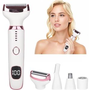 Electric Razor for Women Men with LED Display,4 in 1 Ladies Wet & Dry Body Razors and Facial Hair Remover, Rechargeable Painless Hair Removal Kit for Nose Face Body Leg Bikini Arm Hair