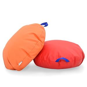 Children's Factory Mini Round Poufs, Flexible Classroom Seating, Durable Floor Cushions with Handles, Red and Orange, Set of 1
