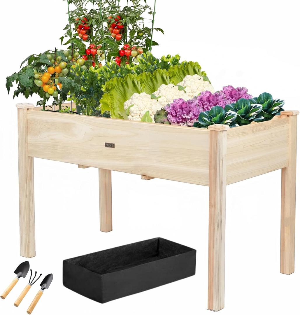 48x24x30in Raised Garden Bed,Elevated Wooden Horticulture Planter Box with Legs Standing Growing Bed for Backyard/Patio/Gardener,210lb Capacity-Natural