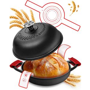 Dutch Oven Bread Baking Pot with Lid 6QT Enameled Cast Iron Oven, Matte Black Design & Sourdough Kit (Silicone Sling) for Artisan Bread Making