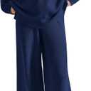 SUUKSESS Women 2 piece Fall outfits Matching Lounge Set Waffle Knit Sweater sets (X-Small, Navy Blue)