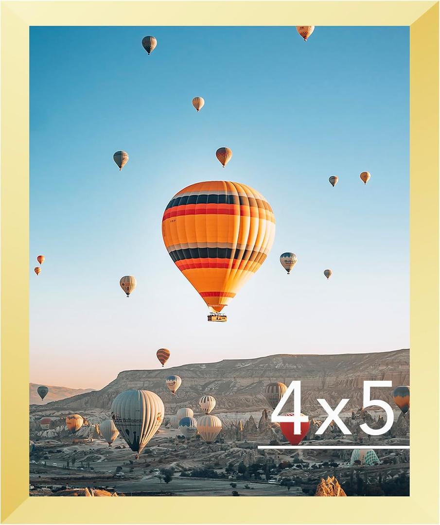 JCJMY 4x5 Picture Frame Gold for Wall Hanging or Tabletop, Wall Mounting Horizontally or Vertically, 4 x 5 Wall Gallery Poster Photo Frame with Shatter Resistant Plexiglass, Gold