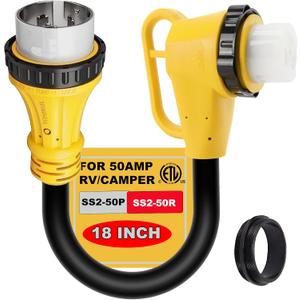 RV 50 Amp Twist Lock Plug Male to 50 Amp Locking 90 Degree Female RV Adapter for 50 Amp RV Extension Cord, 50 Amp Dogbone RV Connector for Pressure Relief, ETL Listed